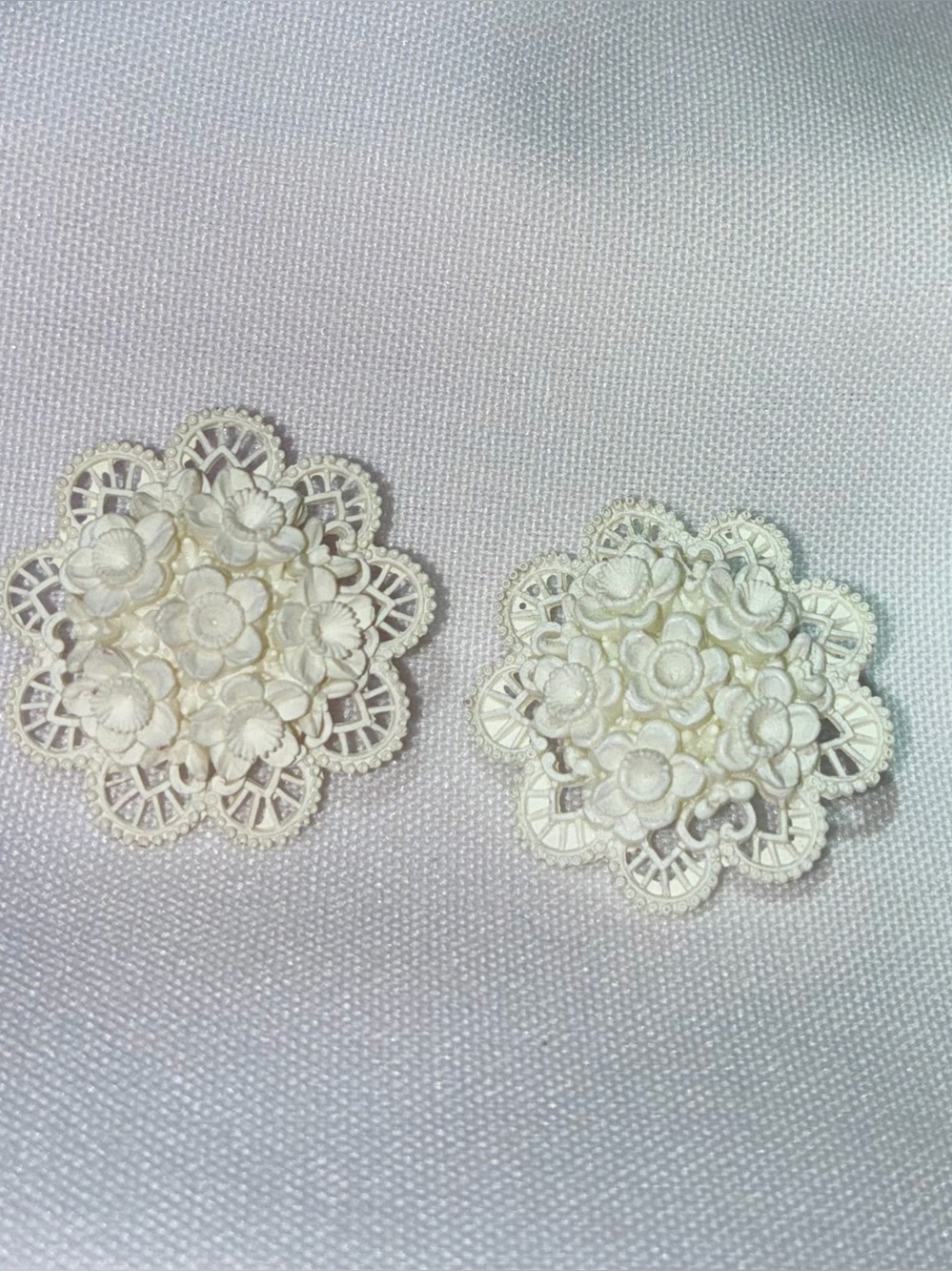 Vintage Celluloid Floral and lace clip on earrings